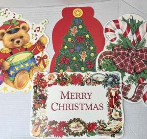 Vintage Eureka Christmas Die Cut Decorations Lot of 4 Bear Tree Candy Canes Sign